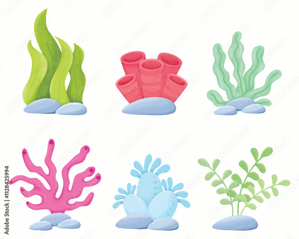 Seaweed and coral pack transparant background