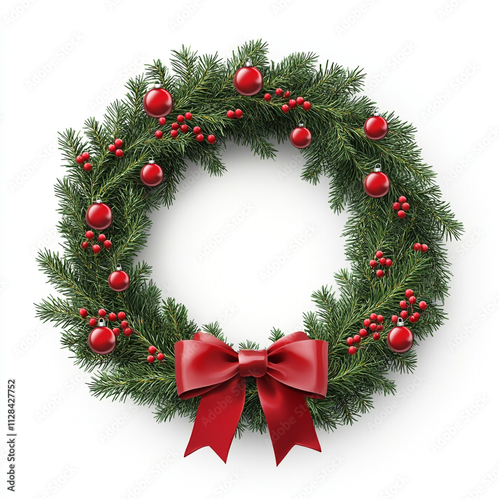 christmas wreath with red ribbon and bow