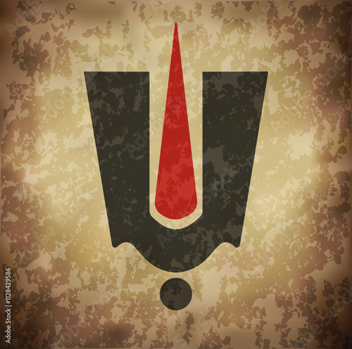 Grunge Hindu God Tilak Sign, Editable Vector Design, Hindu God Tirupati Balaji Sign, Hindu Symbol, Indian Spiritual Sign, Tilak, black, red photo