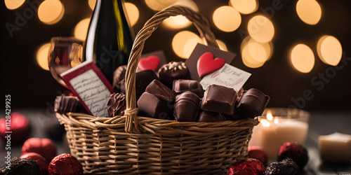 Gift Basket with Chocolate, Wine, and Heart Note