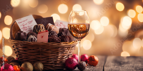 Gift Basket with Chocolate, Wine, and Heart Note