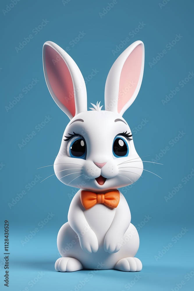 there is a white rabbit with a bow tie sitting on a blue surface there is a white rabbit with a bow tie sitting on a blue surface