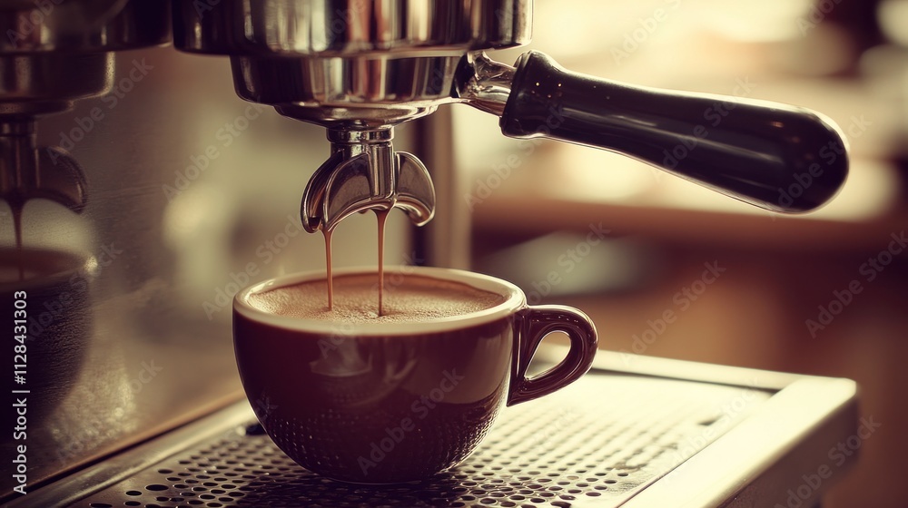 Espresso machine brewing coffee into a cup Espresso machine brewing coffee into a cup