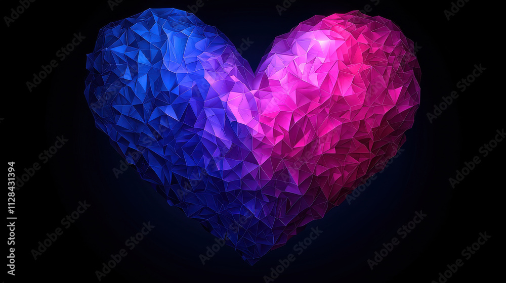 Vibrant heart design with geometric patterns in blue and pink hues Vibrant heart design with geometric patterns in blue and pink hues