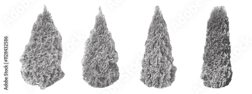 Modern collage set of coniferous and deciduous plants with stipple photocopy effect