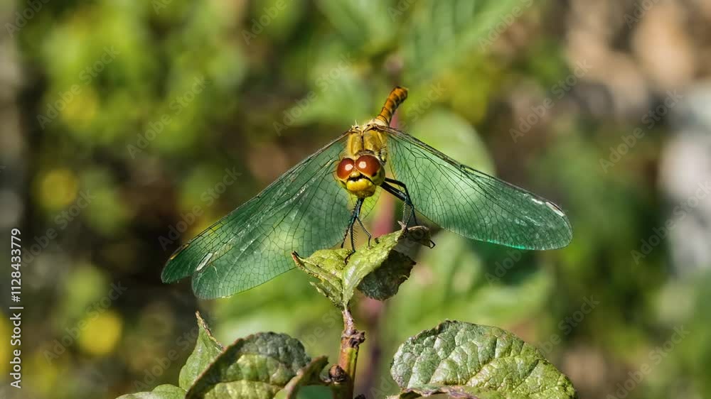 video of a dragonfly with green wings sitting on a leaf video of a dragonfly with green wings sitting on a leaf