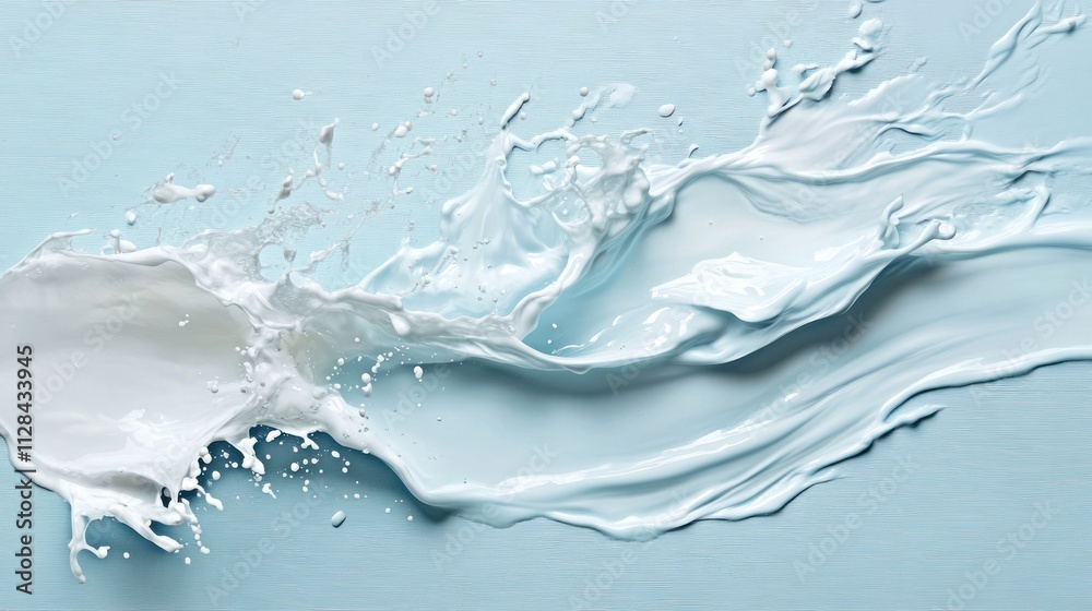 Abstract Milk Splash: A Dynamic Composition of Creamy White against a Serene Light Blue Background Abstract Milk Splash: A Dynamic Composition of Creamy White against a Serene Light Blue Background