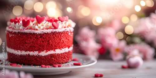  Slice of Red Velvet Cake with Heart Decorations