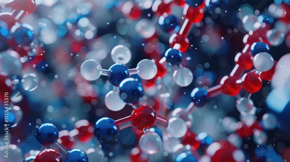 Red, white, and blue molecules intertwining to form a complex structure, symbolizing big data, scientific research, and intricate systems within various fields of study Red, white, and blue molecules intertwining to form a complex structure, symbolizing big data, scientific research, and intricate systems within various fields of study