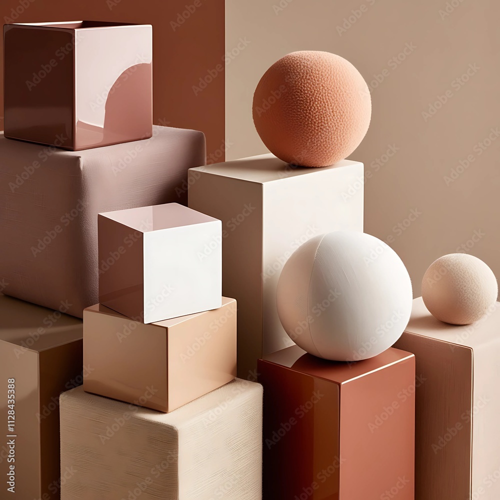 Modern geometric shapes arranged artistically on display in Mocha Mousse tones showcasing design aesthetics and minimalism Modern geometric shapes arranged artistically on display in Mocha Mousse tones showcasing design aesthetics and minimalism