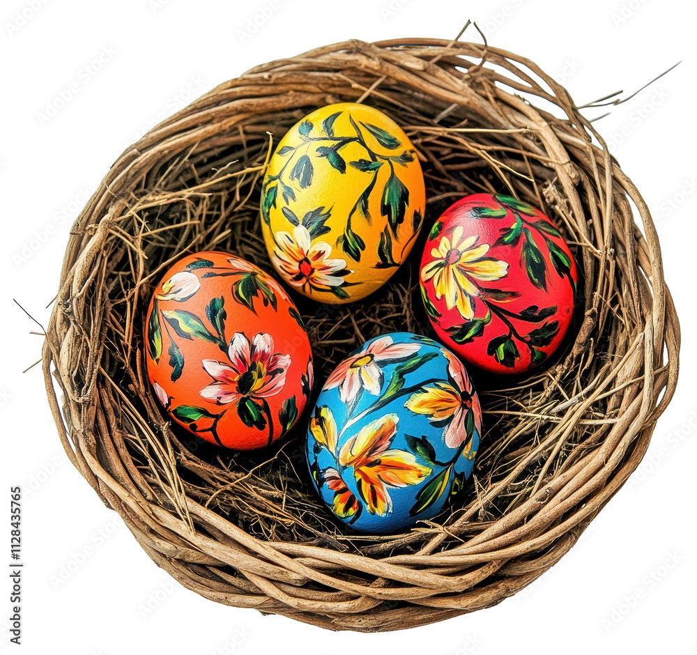Obraz premium easter eggs in basket isolated on transparent background