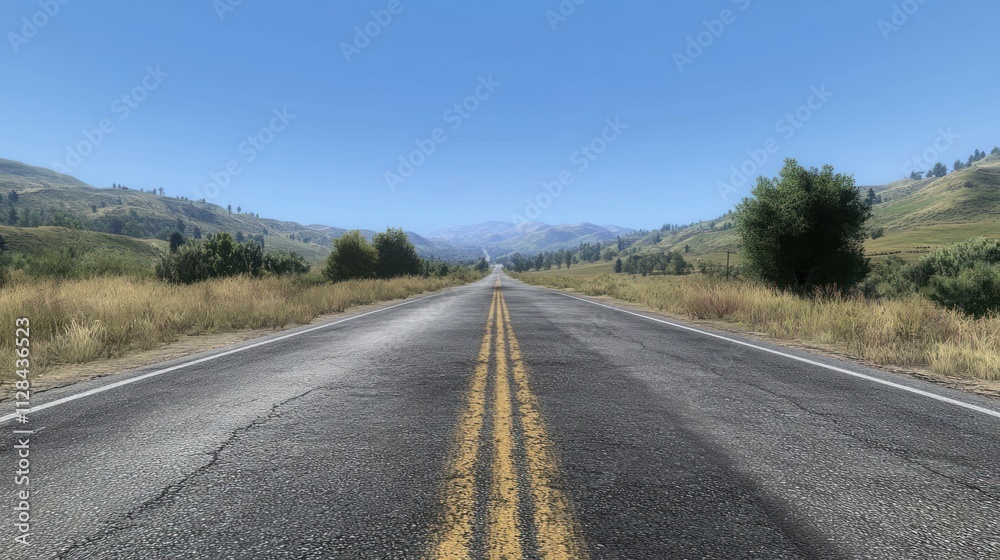 Endless Asphalt Road Through Serene Countryside Endless Asphalt Road Through Serene Countryside