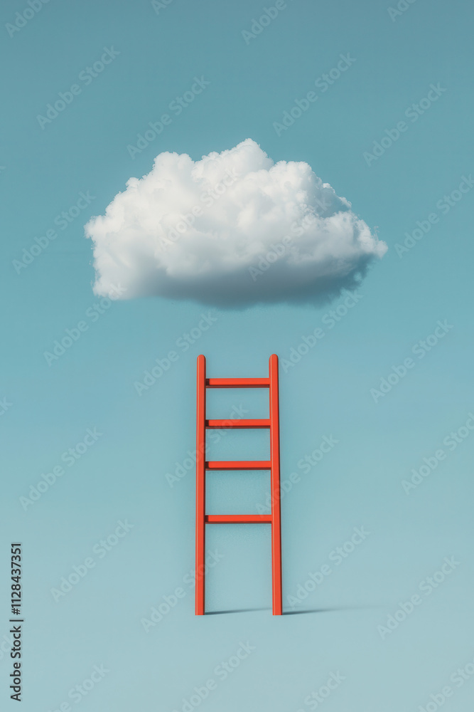 Surreal Image of a Red Ladder Reaching for a Cloud in the Sky, Symbolizing Dreams, Ambition, and Imagination Surreal Image of a Red Ladder Reaching for a Cloud in the Sky, Symbolizing Dreams, Ambition, and Imagination