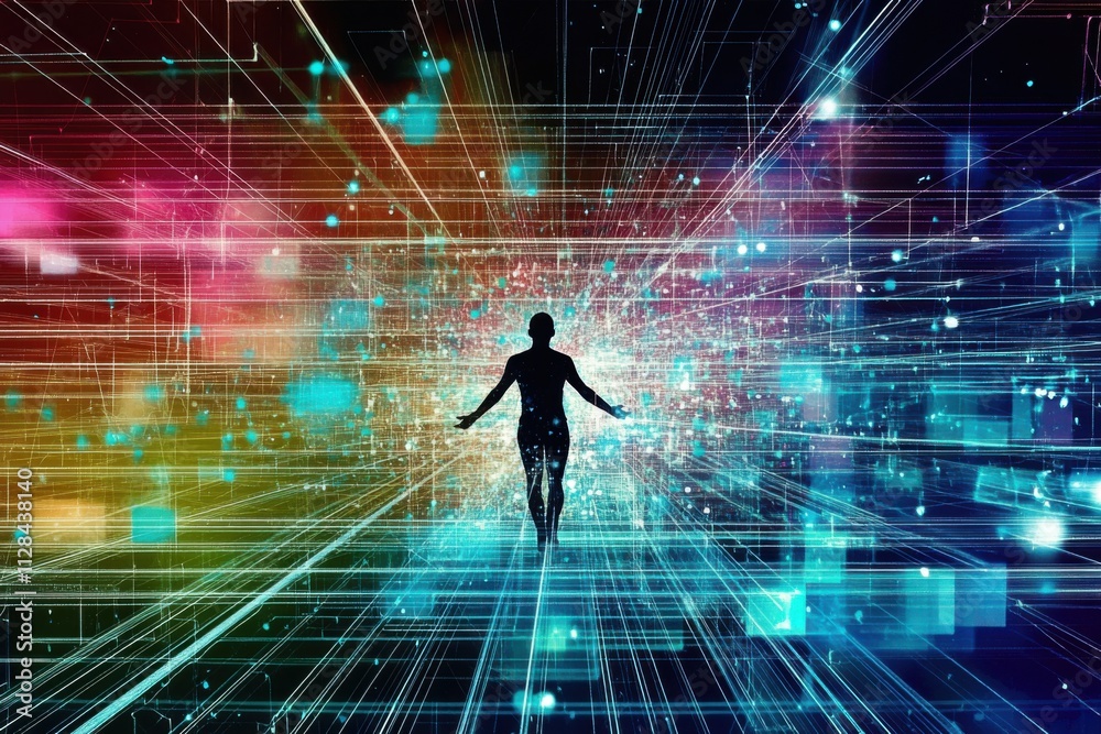An abstract female figure, composed of a multitude of connected points and lines. An abstract female figure, composed of a multitude of connected points and lines.