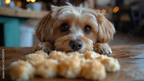 dog ripping stuffing from cushio photo