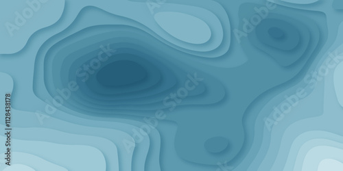 Abstract blue paper cut background with lines. Background of the topographic map. White wave paper curved reliefs abstract background. Realistic papercut decoration textured with wavy layers.