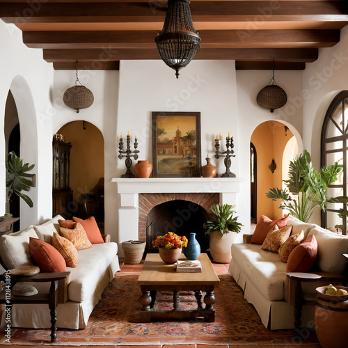 a spanish colonial style living room photo