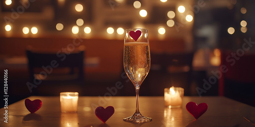 Romantic Candlelit Champagne Glass with Heart Decorations