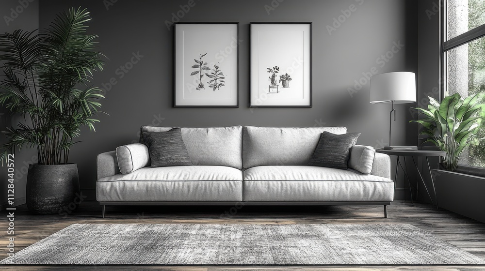 drawing of a sofa lamp and table with a plant in one continuous line interior of a loft apartment s living room simple linear modern furniture style doodle artwor drawing of a sofa lamp and table with a plant in one continuous line interior of a loft apartment s living room simple linear modern furniture style doodle artwor