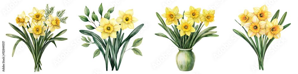 Fototapeta premium Vibrant yellow daffodils in full bloom arranged beautifully in a rustic vase symbolizing the arrival of the spring season and a sense of renewal and optimism
