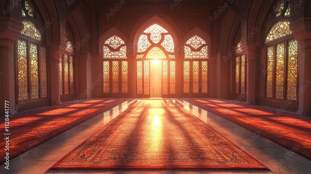Obraz premium Sunlight Streaming Through Ornate Stained Glass Windows in Historic Palace