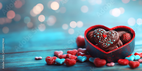  Heart Shaped Chocolate Box Surrounded by Red Hearts