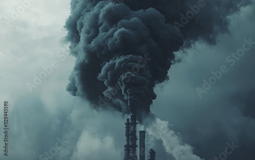 Smoke is billowing out of a tall factory chimney into the air