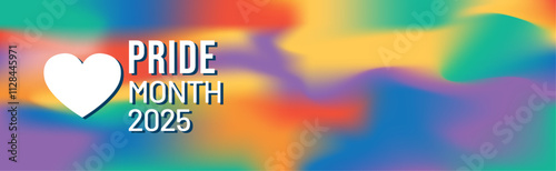 Pride Month banner with Pride Flag. LGBTQ Rainbow flag with Pride Month text. Love is Love 2025