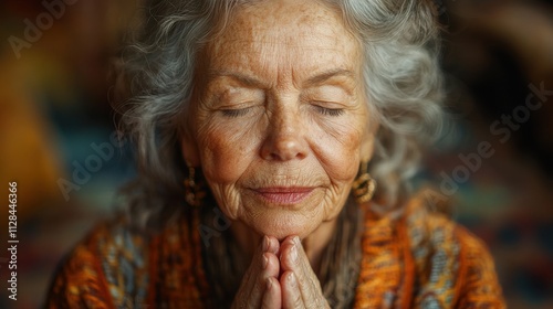 elderly woman in prayer portrait of a senior woman praying in her home