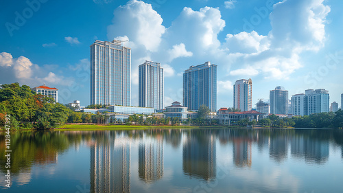 abstract modern construction of cityscape with buildings, modern interior architectural various building, abstract modern showcasing a vibrant cityscape with modern architecture.