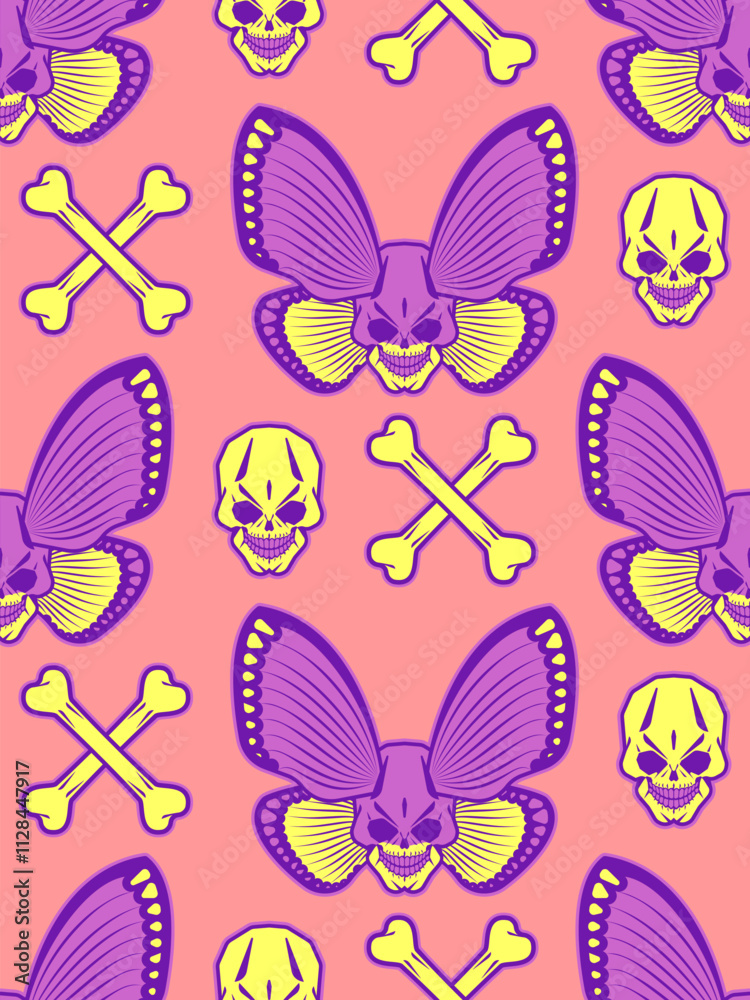 Butterfly Skull pattern seamless. Deadly Butterfly background. Insect Tattoo texture Butterfly Skull pattern seamless. Deadly Butterfly background. Insect Tattoo texture