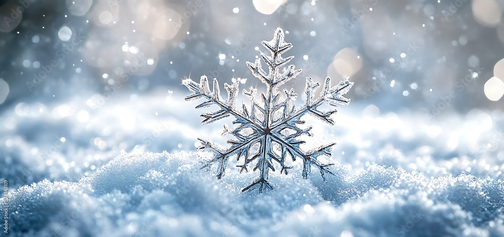 A beautiful winter background with snowflakes and bokeh lights A beautiful winter background with snowflakes and bokeh lights