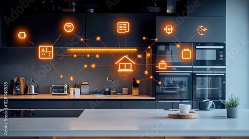 Wallpaper Mural This image captures a contemporary kitchen with a smart display illustrating modern connectivity concepts, emphasizing the fusion of technology and daily living. Torontodigital.ca