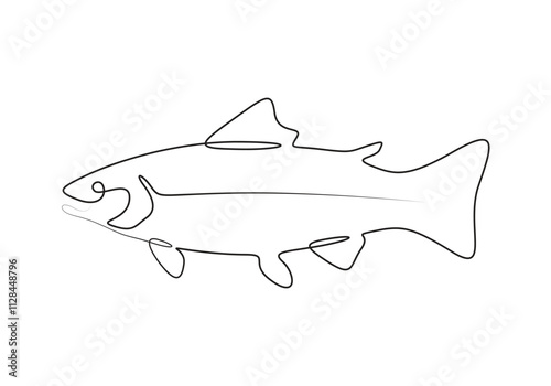 Continuous line drawing of salmon or trout fish for logo identity. Large lake fish mascot concept for fishing tournament. Vector illustration photo