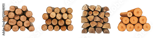 Stacks of Wooden Logs in Natural Forest Environment for Heating Construction or Industrial Purposes