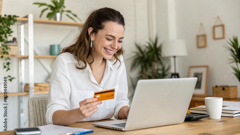 Happy office manager shopping online, browsing web stores, buying annual mobile app membership spending her salary holding orange credit card in hand
Happy office manager shopping online, browsing web stores, buying annual mobile app membership spending her salary holding orange credit card in hand