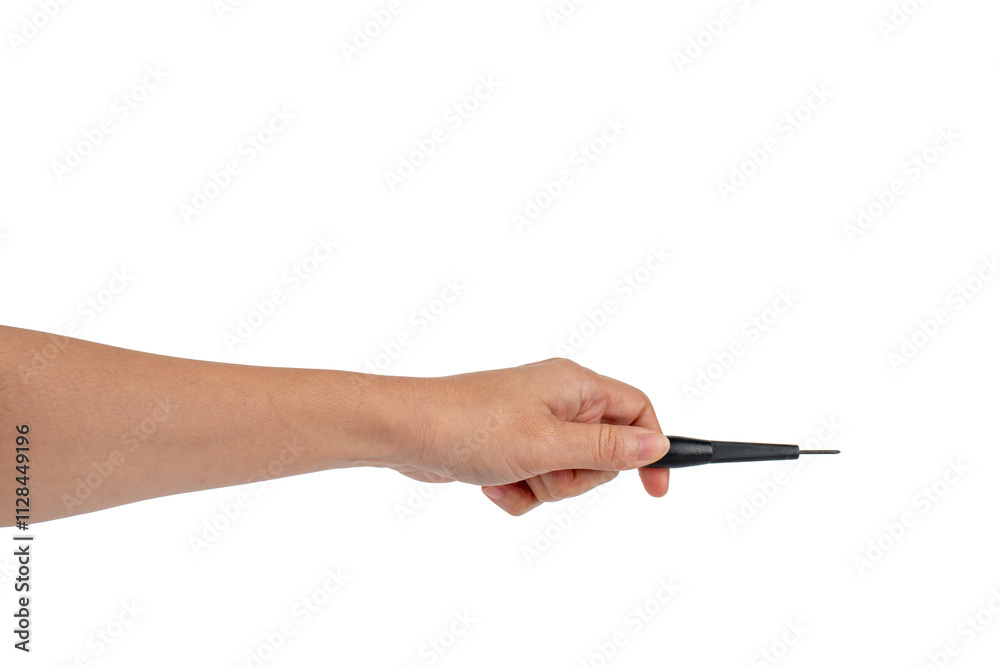 Hand and screwdriver tools on transparent background