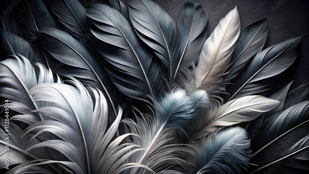 Fototapeta premium Elegant Black and White Feathers Composition - Captivating Art for Home Decor, Wall Art, and Photography Projects