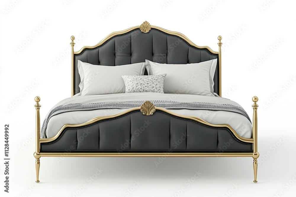 dark grey ivory and gold double metal frame bed with curved headboard on white background dark grey ivory and gold double metal frame bed with curved headboard on white background