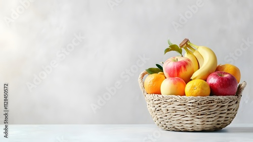 A wicker basket holds a colorful array of fresh fruit