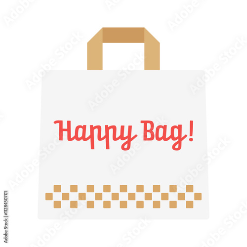 白い買い物袋にHappy bagの文字のアイコン -  シンプルでかわいいセールのイメージ素材