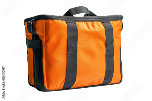 Bright orange insulated bag on a plain background showcasing its versatile design and functionality for meals or snacks photo