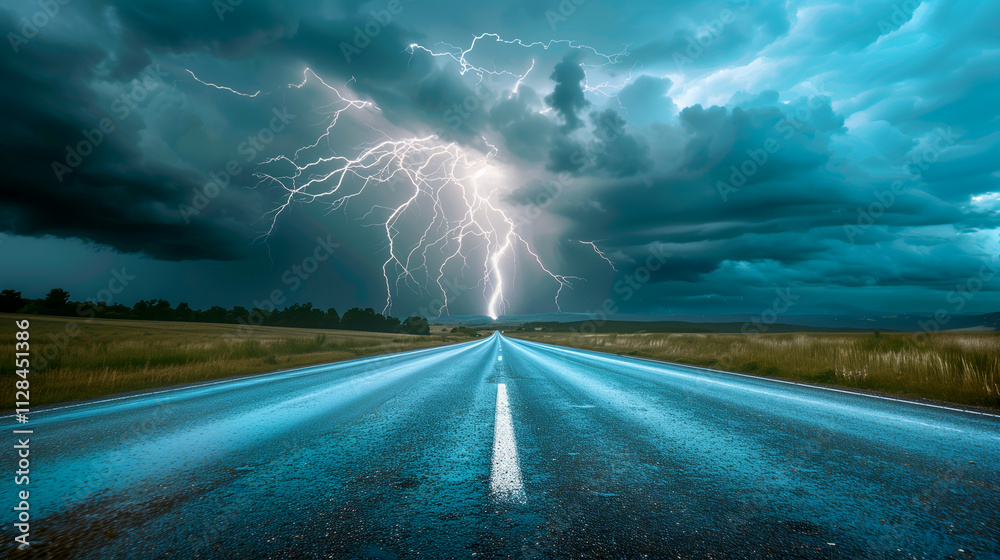 Rainy Day Thunderstorm Road with Heavy Rainfall and Stormy Skies Rainy Day Thunderstorm Road with Heavy Rainfall and Stormy Skies