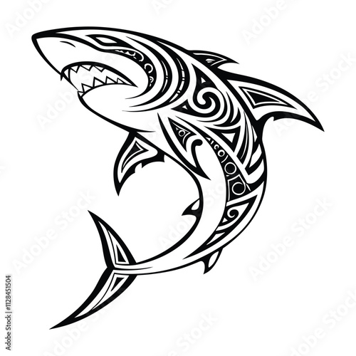 Tribal shark tattoo design black and white