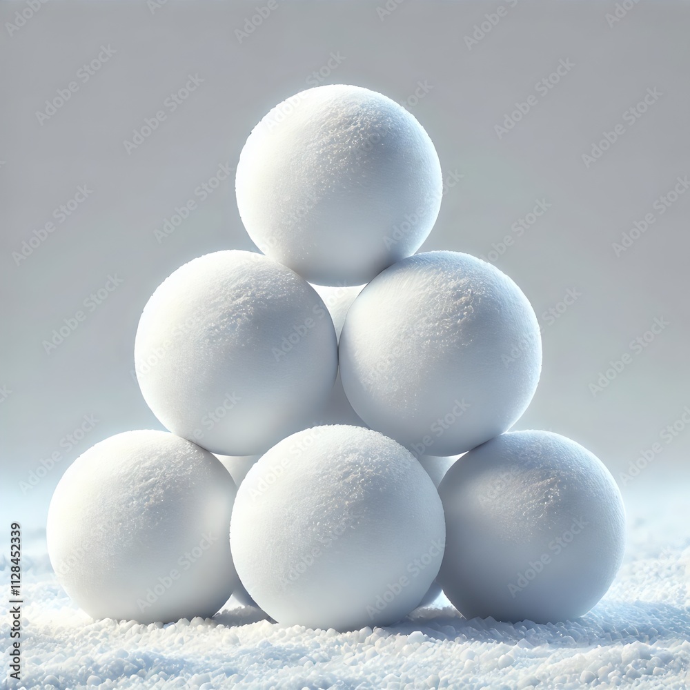 A pristine stack of snowballs arranged in a pyramid shape, resting on a snowy surface, symbolizing winter fun, simplicity, and the joy of a snowy day. A pristine stack of snowballs arranged in a pyramid shape, resting on a snowy surface, symbolizing winter fun, simplicity, and the joy of a snowy day.