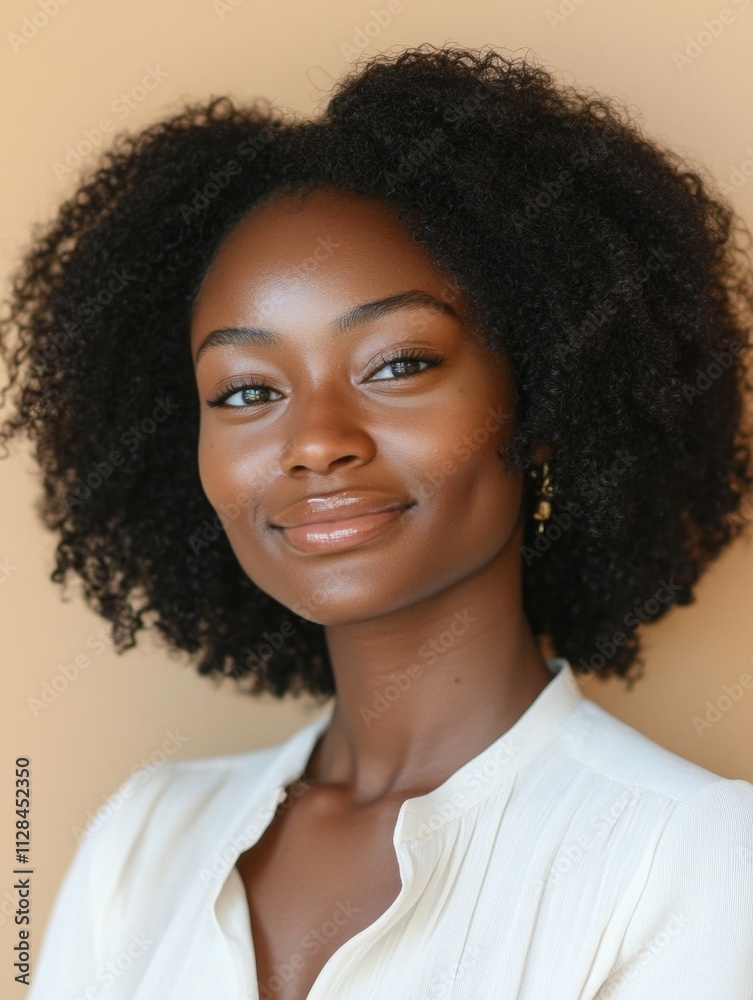 Smiling Woman with Afro, Portrait Style Smiling Woman with Afro, Portrait Style