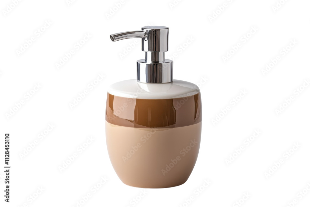 Elegant ceramic soap dispenser in eye-catching neutral tones placed on a minimalistic surface for modern decor Elegant ceramic soap dispenser in eye-catching neutral tones placed on a minimalistic surface for modern decor