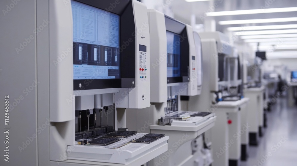 Automated Laboratory Equipment Row In Modern Facility