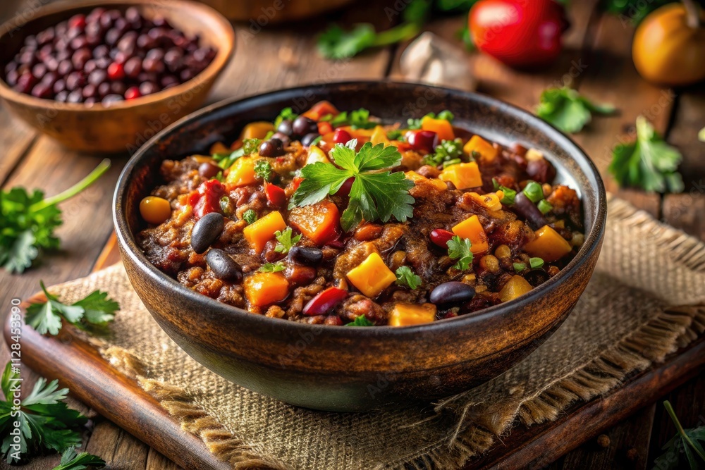 Low Light Chili Photography: Black Bean, Quinoa, Sweet Potato & Corn Bowl Low Light Chili Photography: Black Bean, Quinoa, Sweet Potato & Corn Bowl