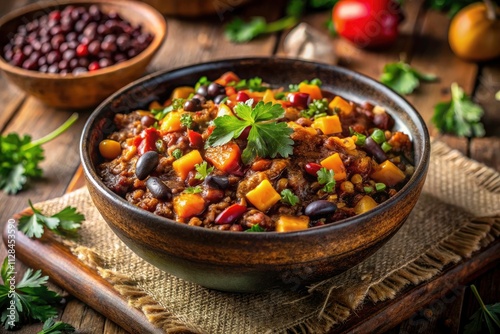 Low Light Chili Photography: Black Bean, Quinoa, Sweet Potato & Corn Bowl